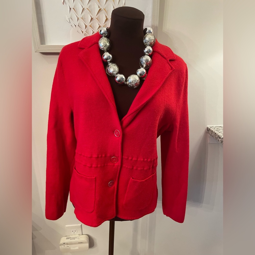 Talbots Bold Red Women's Blazer Pure Marino Wool